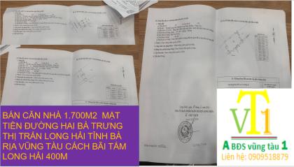 BÁN CĂN ĐẤT 1,700M2 MẶT TIỀN ĐƯỜNG HAI BÀ TRƯNG THỊ TRẤN LONG HẢI TỈNH BÀ RỊA VŨNG TÀU