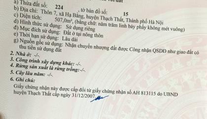 Bán đất cạnh khu công nghệ cao Hoà Lạc, 500m, 10 tỷ