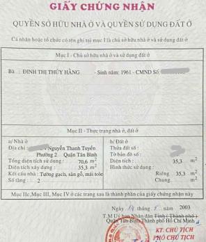 36m2 Nguyễn Thanh Tuyền, hẻm 3m, không QH lộ giới 4ty1