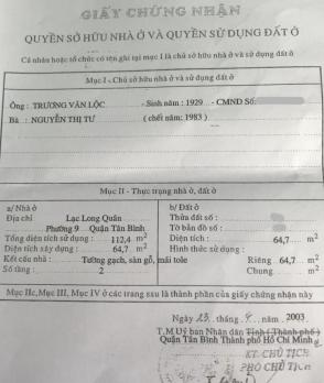 65M2 HXH THÔNG LẠC LONG QUÂN, NỞ HẬU HƠN 7 TỶ, XE HƠI NGỦ TRONG NHÀ