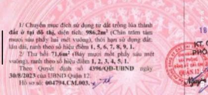 KẸT TIỀN BÁN GẤP ĐẤT THỔ 986M² MẶT TIỀN ĐÔNG HƯNG THUẬN 10b, Q12 – GIẢM SÂU 6T
