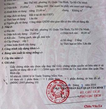 24m2 Bùi Thế Mỹ, hẻm ba gác 1/ thẳng, 2PN, 2ty8