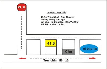 VIP Đất thổ cư 41.6m lô góc 3 mặt ngõ đường thông ô tô 4 chỗ kề chợ thôn Nhuệ, Đức Thượng
