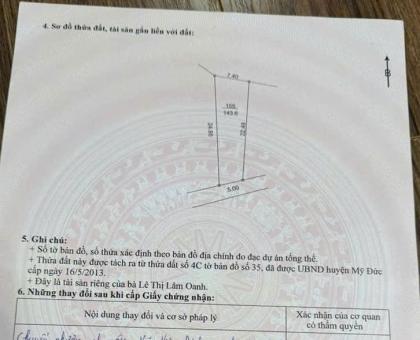 Đất Hợp Thanh, DT144m2, MT5m, 2 mặt thoáng, 1.3 tỷ Mỹ Đức Hà Nội