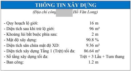 Bán nhà Mặt tiền Đường Hồ Văn Long - gần QL 1A, 4,7x25m, Cấp 4, GPXD 5 tầng, 7,99 tỷ.
